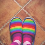 Retro Toned Rainbow Color Pattern Slippers On The Floor